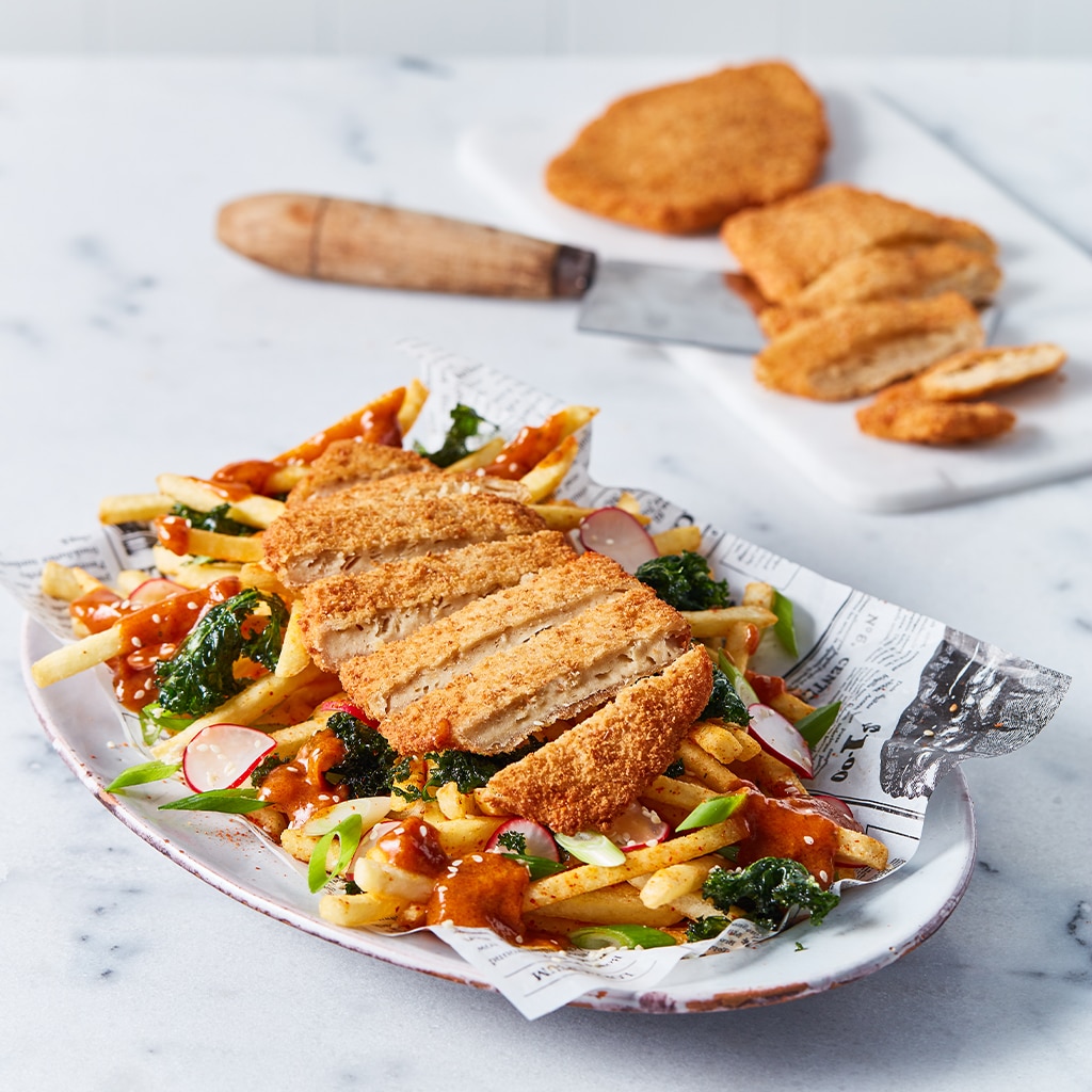 The Vegetarian Butcher - No Schnitzel mit Currysauce und Pommes